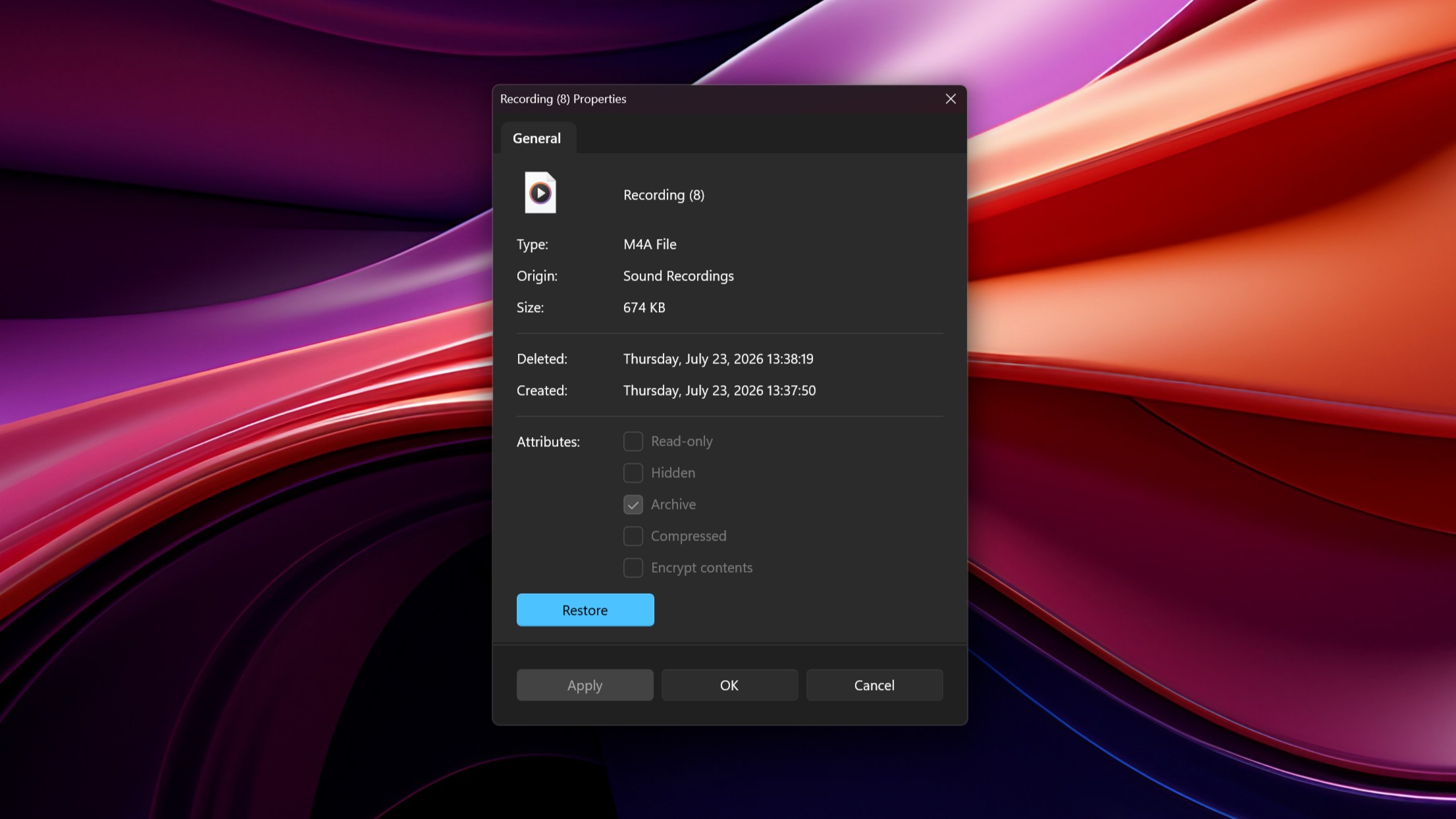 WinUI File Properties dialog
