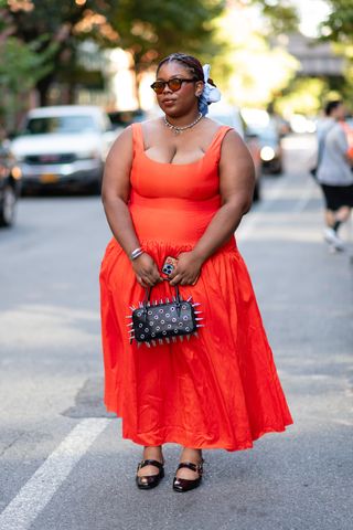 red new york street style fashion week