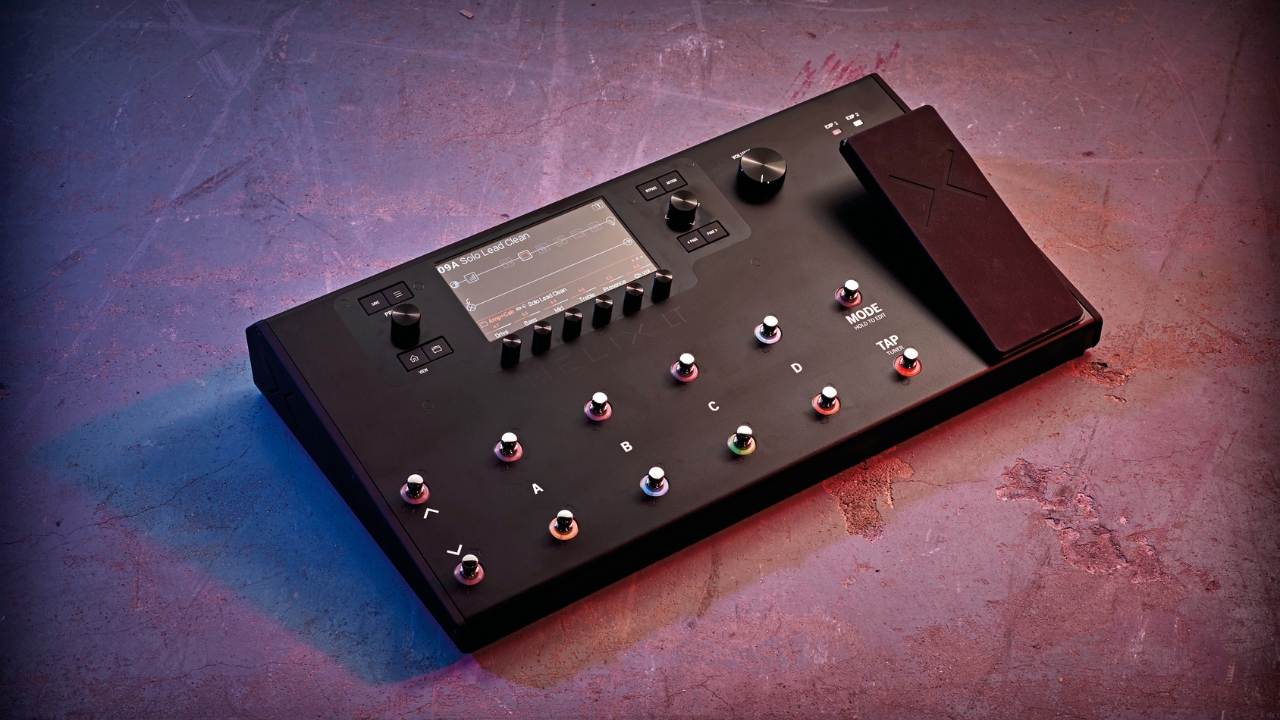 A Line 6 Helix LT amp modeller on a concrete floor