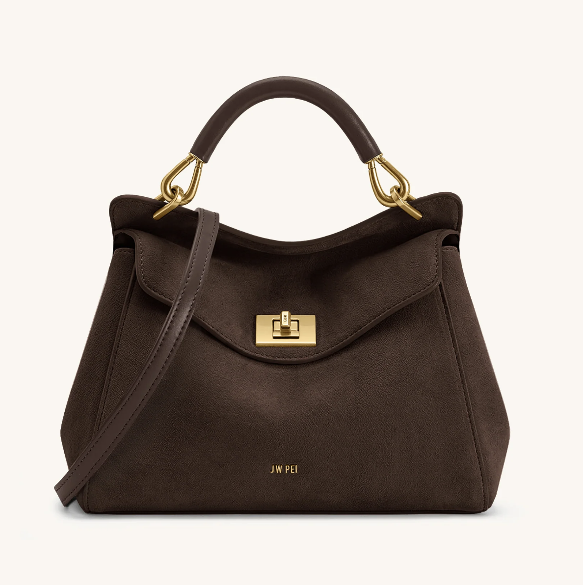 JW Pei, Lucia Classic Faux Suede Top Handle Bag - Dark Brown