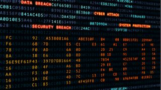 cyber, attack, hacked word on screen binary code display, hacker