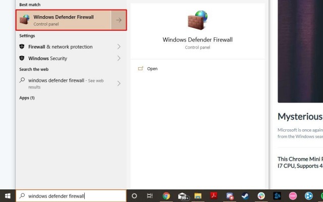 1. windows defender firewall