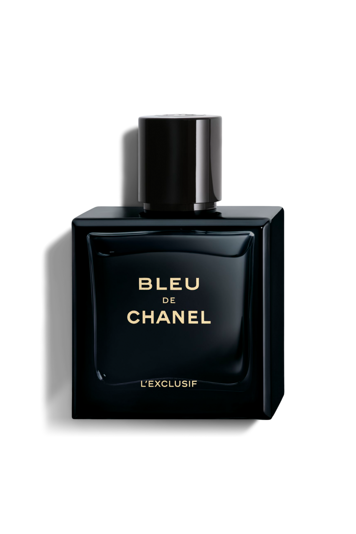 A bottle of Bleu de Chanel fragrance.