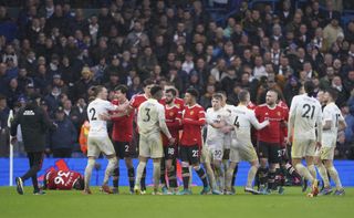 Leeds and Manchester United players clash