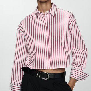 Mango red and white striped shirt