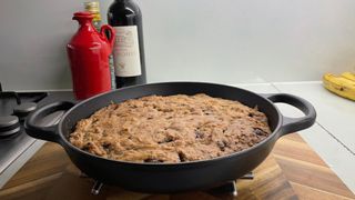 Deep dish cookie made in the Le Creuset Cast Iron Bread Oven