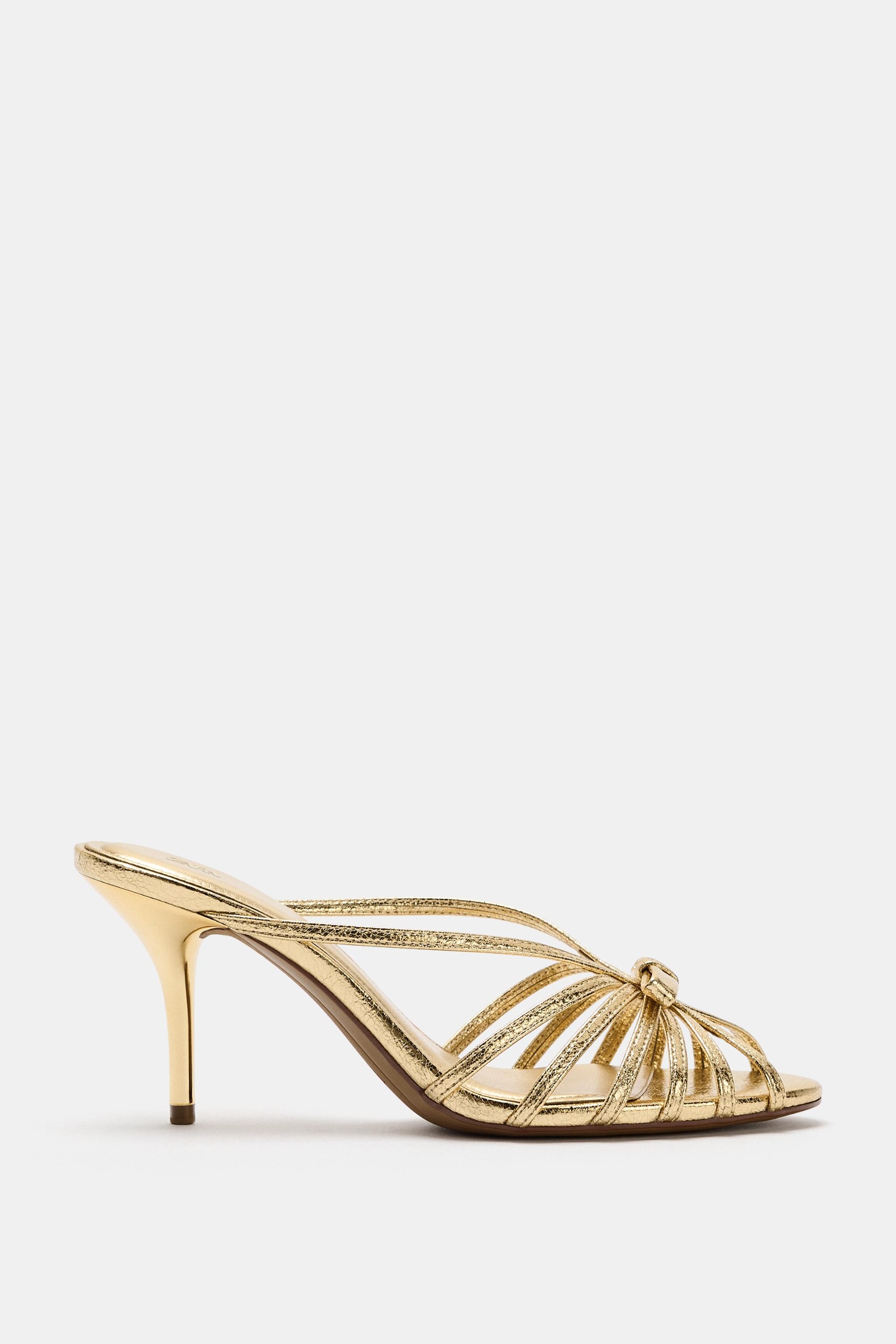 Metallic Heeled Sandals With Bow - Gold - 5