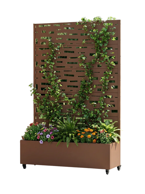 Metal Planter Box With Trellis With Wheels