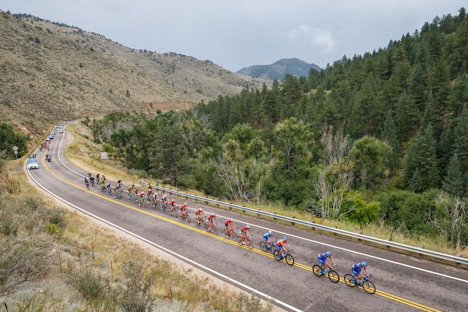 The peloton gets strung out during stage 3 of the 2018 Colorado Classic
