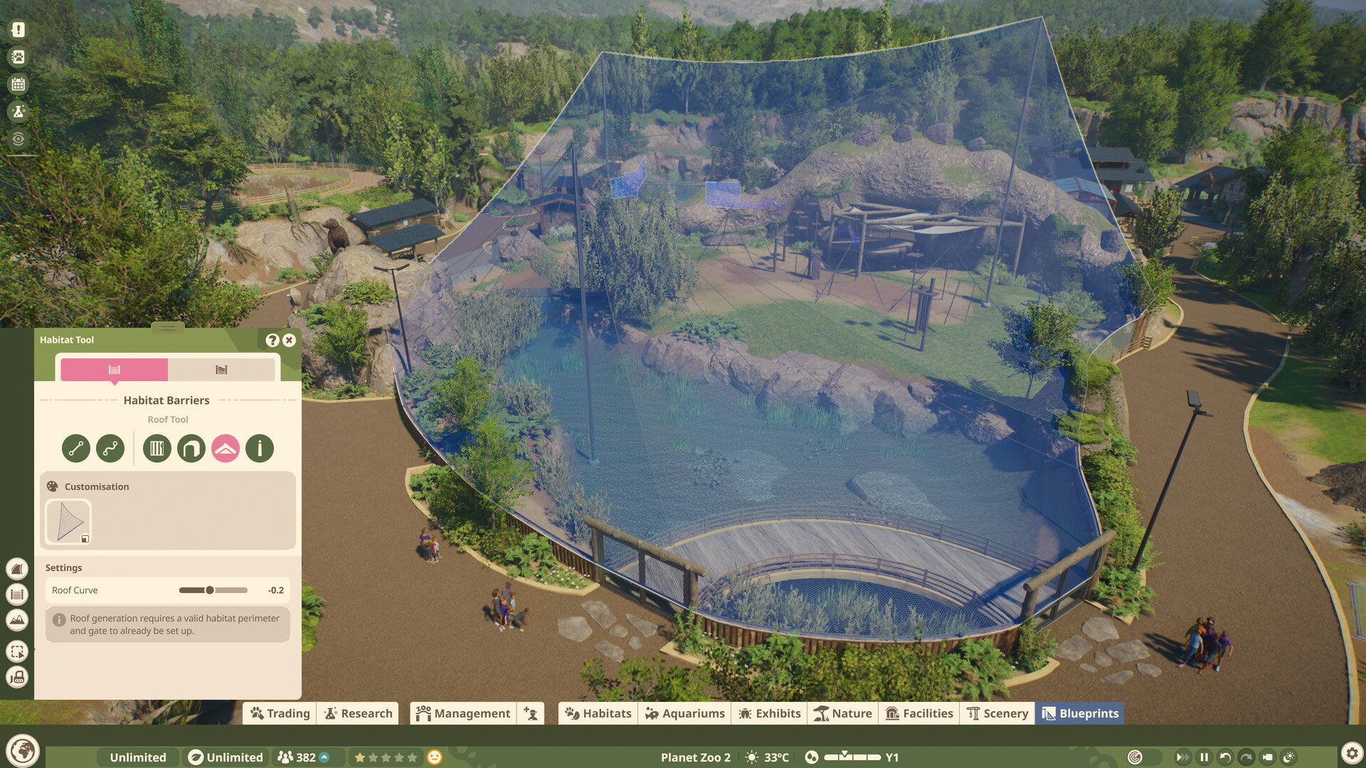 Customizing the aviary roof canopies in Planet Zoo 2