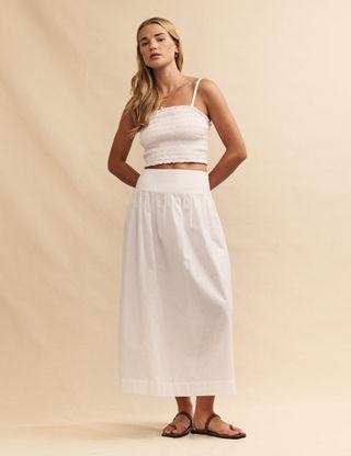 White Drop Waist Maxi Skirt