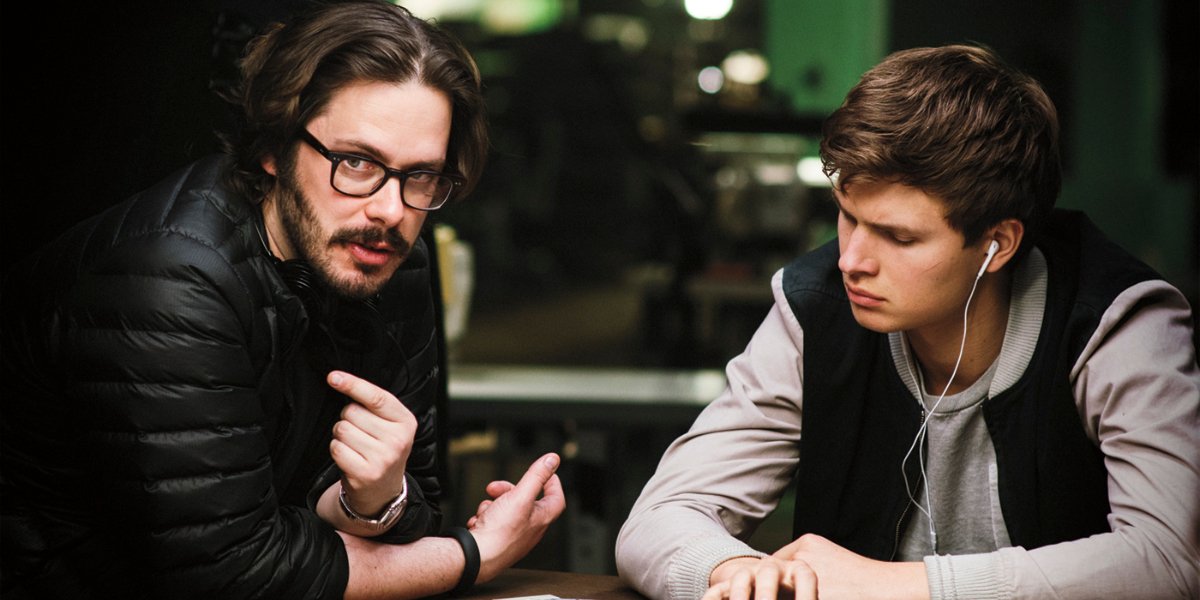 Baby Driver Edgar Wright directing Ansel Elgort on set