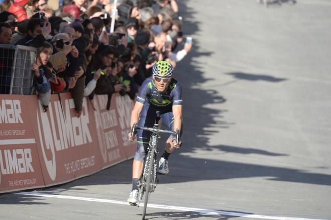 Alejandro Valverde (Movistar) crosses the finish line in Siena for 3rd place at Strade Bianche