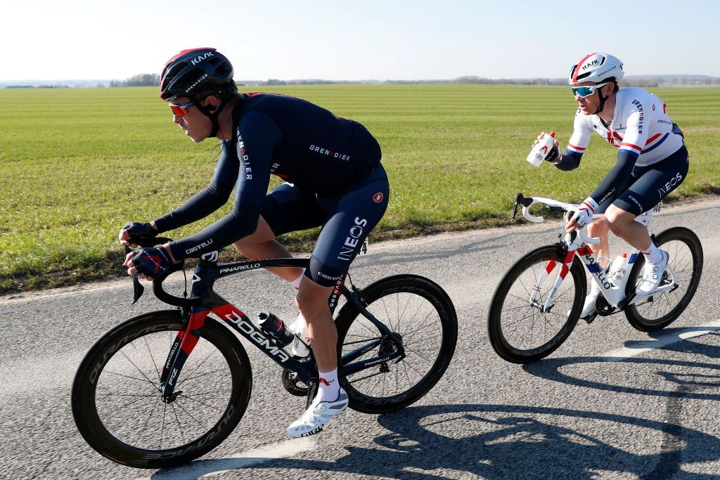 SAINTCYRLECOLE FRANCE MARCH 07 Rohan Dennis of Australia and Team INEOS Grenadiers Ben Swift of United Kingdom and Team INEOS Grenadiers during the 79th Paris Nice 2021 Stage 1 a 166km stage from SaintCyrlEcole to SaintCyrlEcole ParisNice on March 07 2021 in SaintCyrlEcole France Photo by Bas CzerwinskiGetty Images