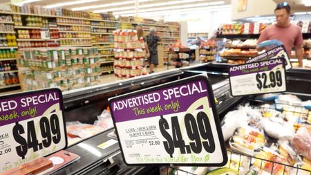 Pricetags at a grocery store in Los Angeles 