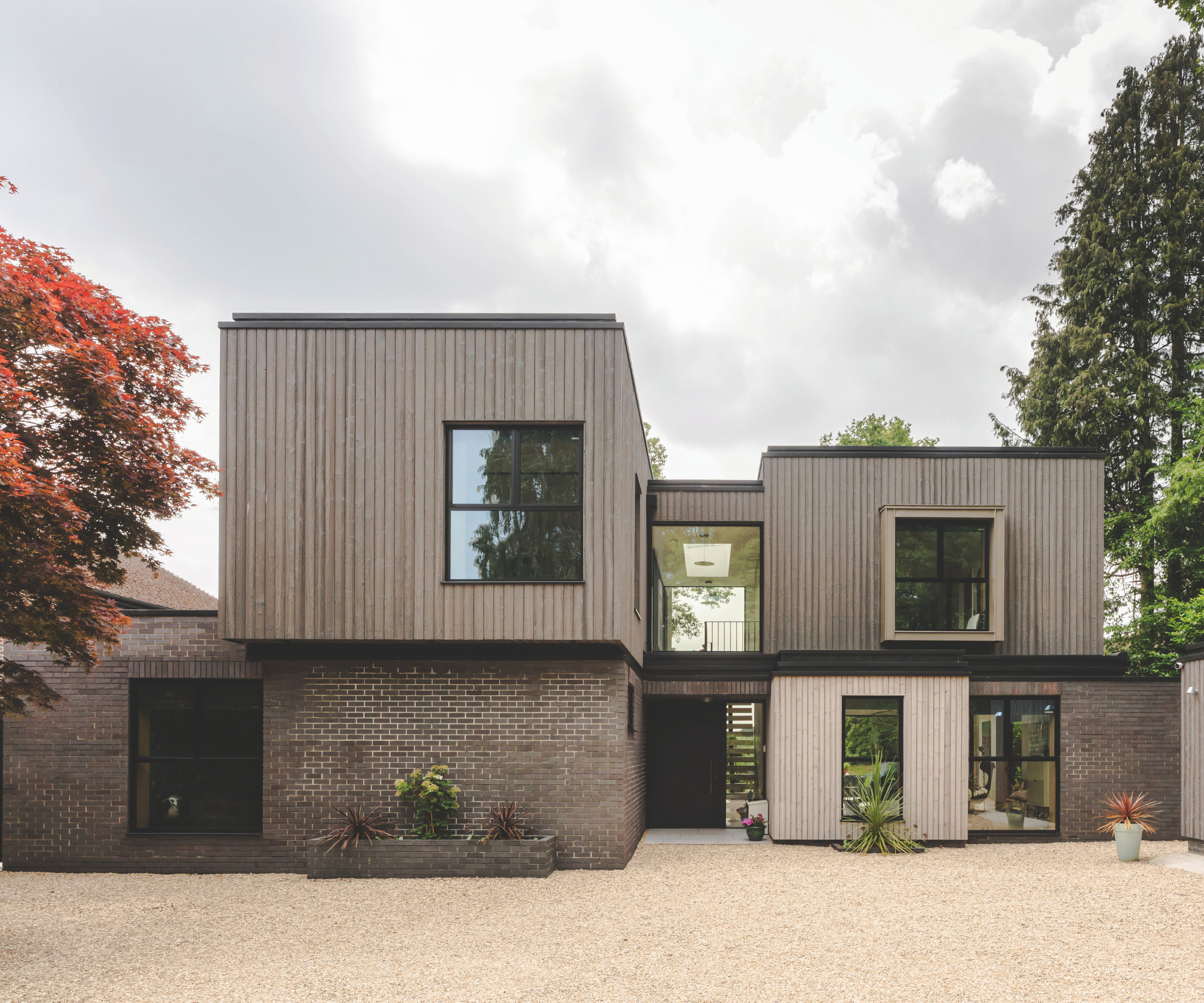 Exterior of the front of the house, which has a boxy design
