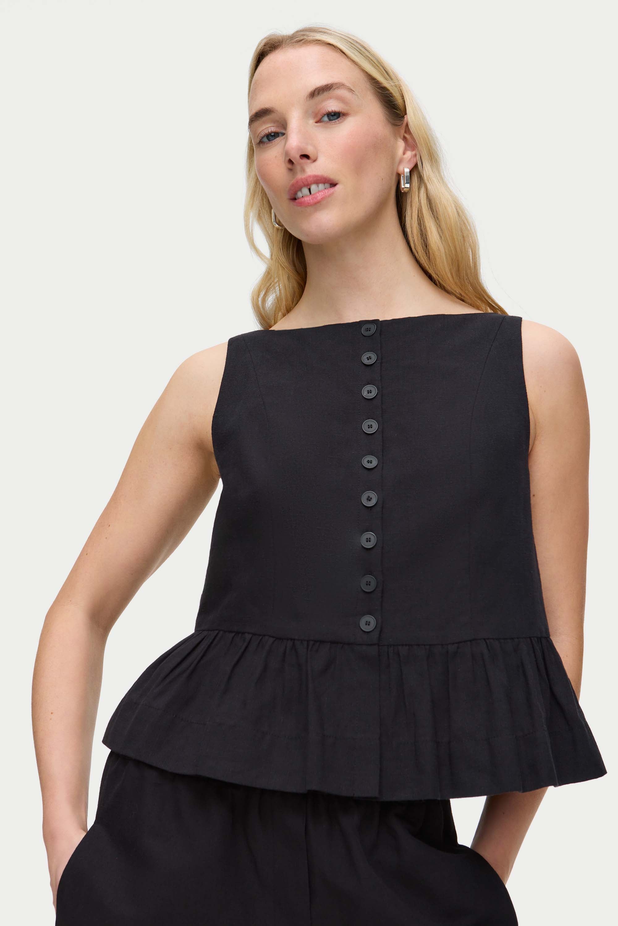 Penelope Linen Peplum Top