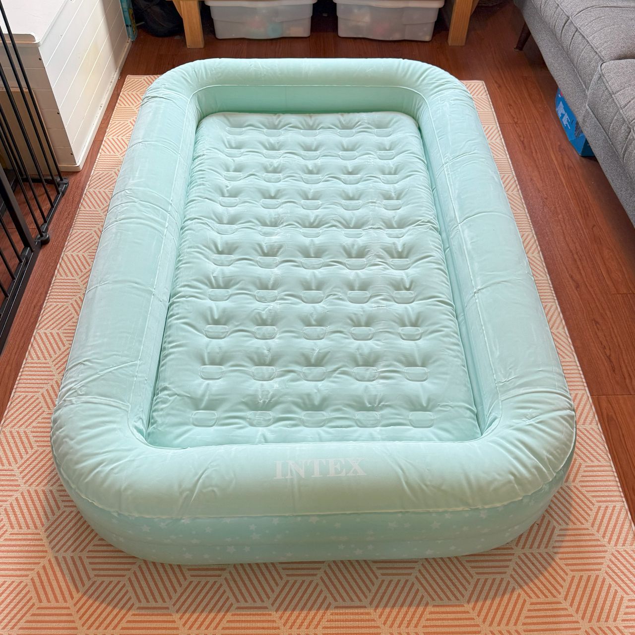 The Intex Kidz Travel Bed with Hand Pump being tested