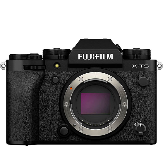 The Fujifilm X-T5 on white