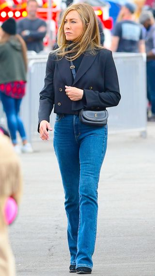 Jennifer Aniston is seen filming "The Morning Show" at Coney Island on September 28, 2022