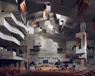 Eglise Saint-Nicolas, Heremence, Switzerland, Walter Maria Förderer, 1971, photographed by Jamie McGregor Smith for photography book of modern churches
