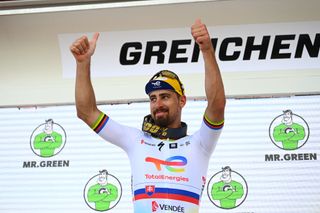 GRENCHEN SWITZERLAND JUNE 14 Peter Sagan of Slovakia and Team Total Energies celebrates at podium as stage winner during the 85th Tour de Suisse 2022 Stage 3 a 1769km stage from Aesch to Grenchen ourdesuisse2022 WorldTour on June 14 2022 in Grenchen Switzerland Photo by Tim de WaeleGetty Images