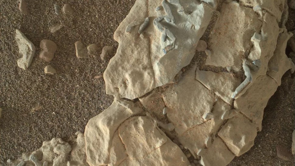 Close up of a rock on the surface of Mars.