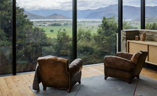The living room looks straight out north towards Lake Wanaka