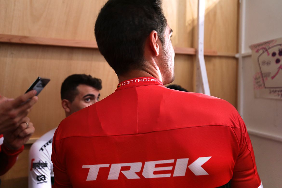Alberto Contador waits to go on stage