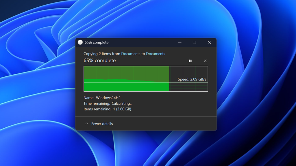 Dark themed copy dialog