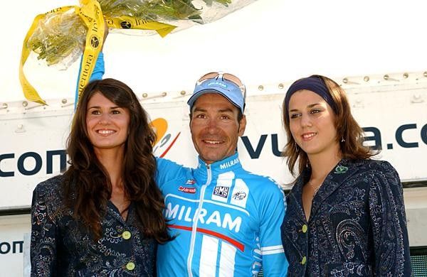 Erik Zabel (Milram) smiles on the podium