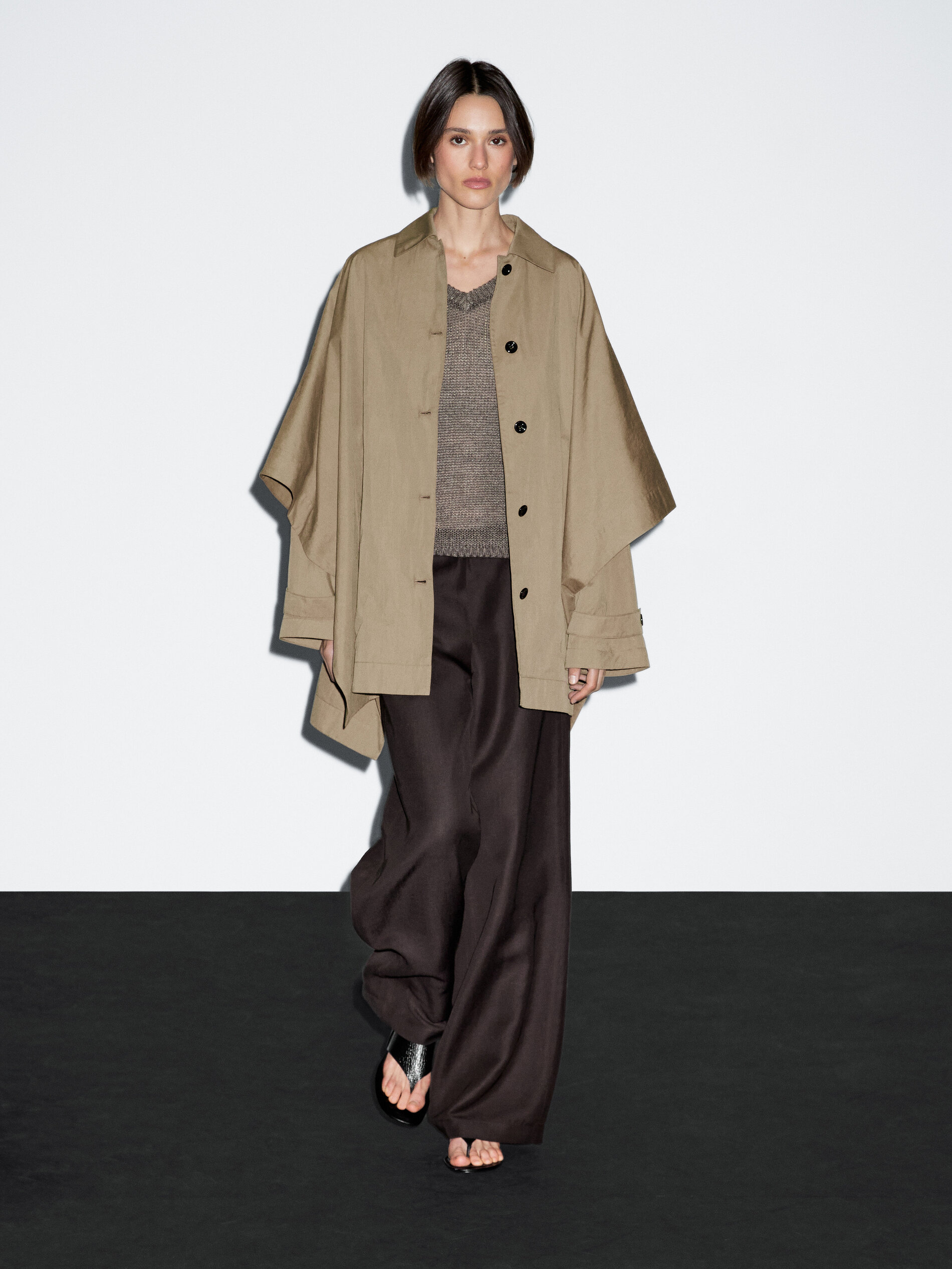 Cape Trench Coat With Long Sleeves