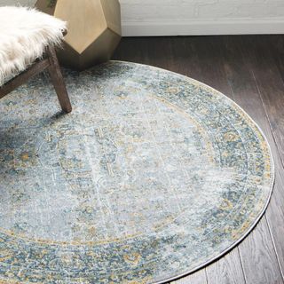 A blue and yellow rug combination