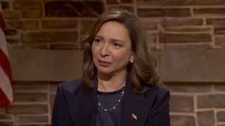 Kamala Harris (Maya Rudolph) looks on with a concerned face on Saturday Night Live