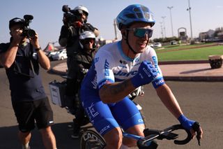 Team Jayco Alulas Dutch rider Dylan Groenewegen celebrates winning the sprint during the first stage of 2023 Saudi Tour from AlUla International Airport to Khaybar on January 30 2023 Photo by Thomas SAMSON AFP Photo by THOMAS SAMSONAFP via Getty Images