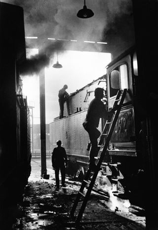 Black-and-white images from the days of steam locomotives
