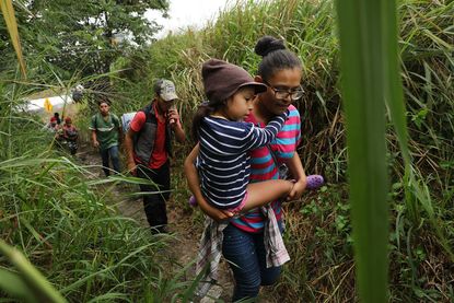 : Members of the Central American migrant caravan move towards their destination of the United States border on November 03, 2018 in Sayula de Aleman, Mexico. 