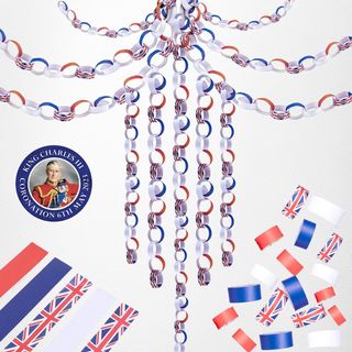 Red white blue and Union Jack paper chain coronation decorations