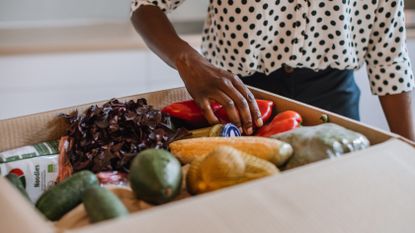 woman opening food subscription box
