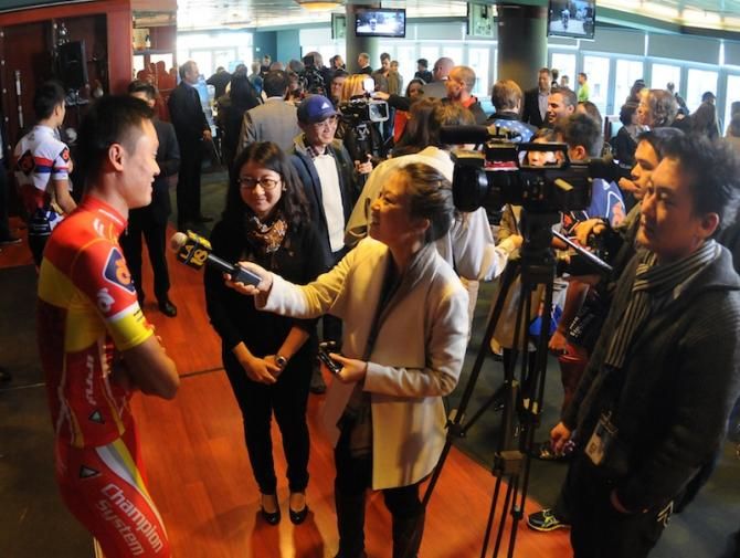 International media converged on the Champion System Pro Cycling Team presentation.