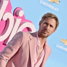 Ryan Gosling posing at the L.A. "Barbie" premiere