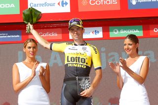 Bert-Jan Lindeman on the Vuelta's stage 7 podium.