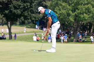 PGA golfer Viktor Hovland putts on the 7th hole during the final round of the BMW Championship Fed Ex Cup Playoffs on August 20th, 2023