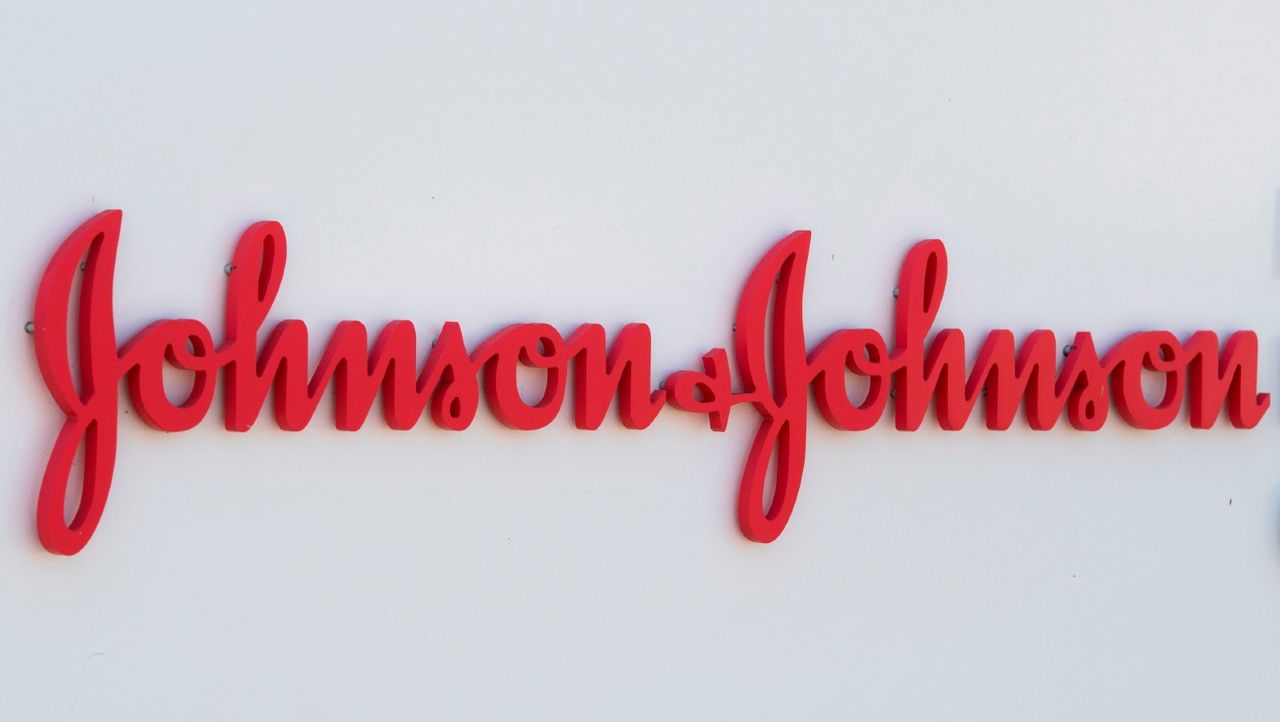 An entry sign to the Johnson &amp; Johnson campus shows their logo in Irvine, California on August 28, 2019. 