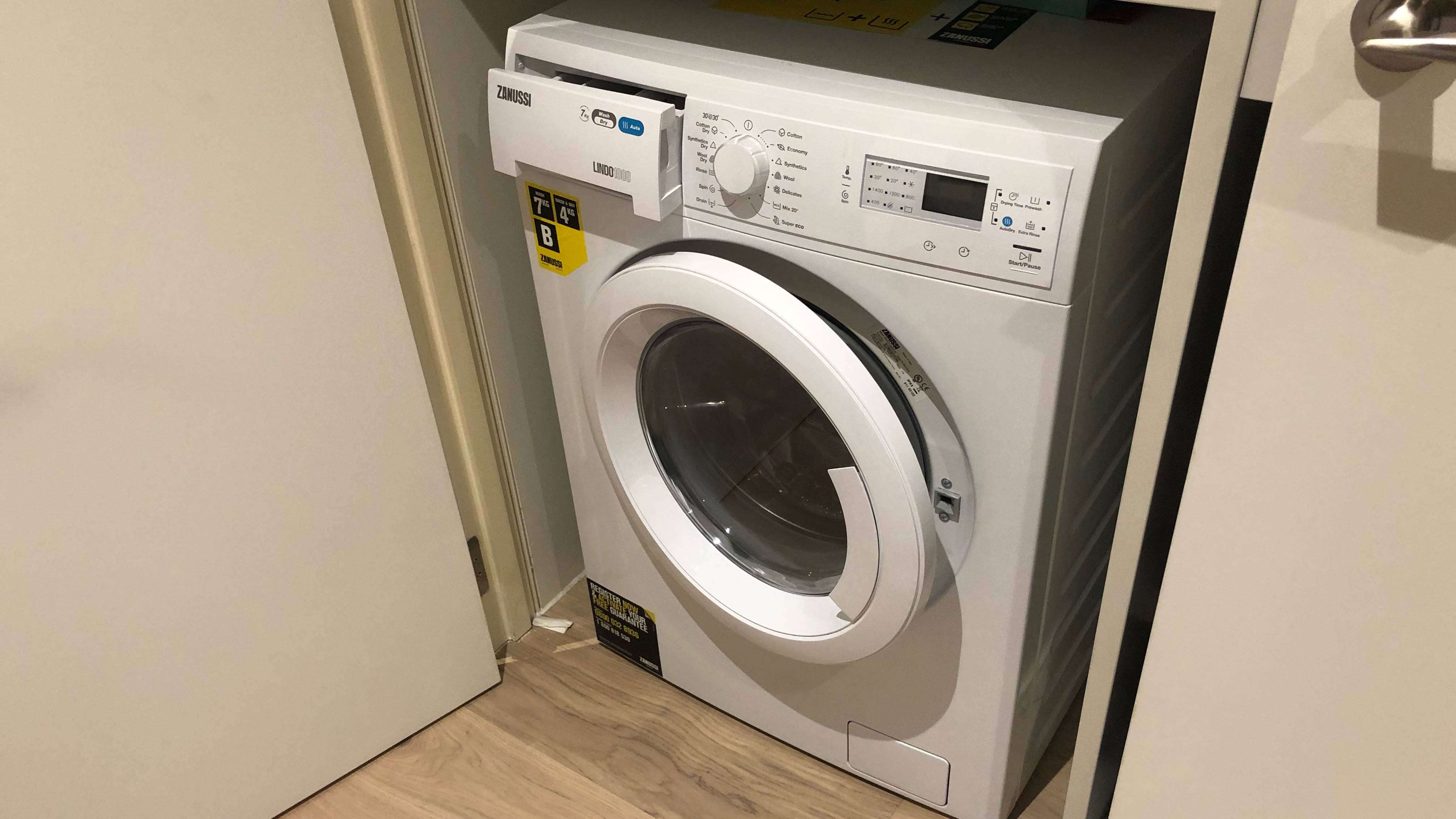 Washing machine with door open