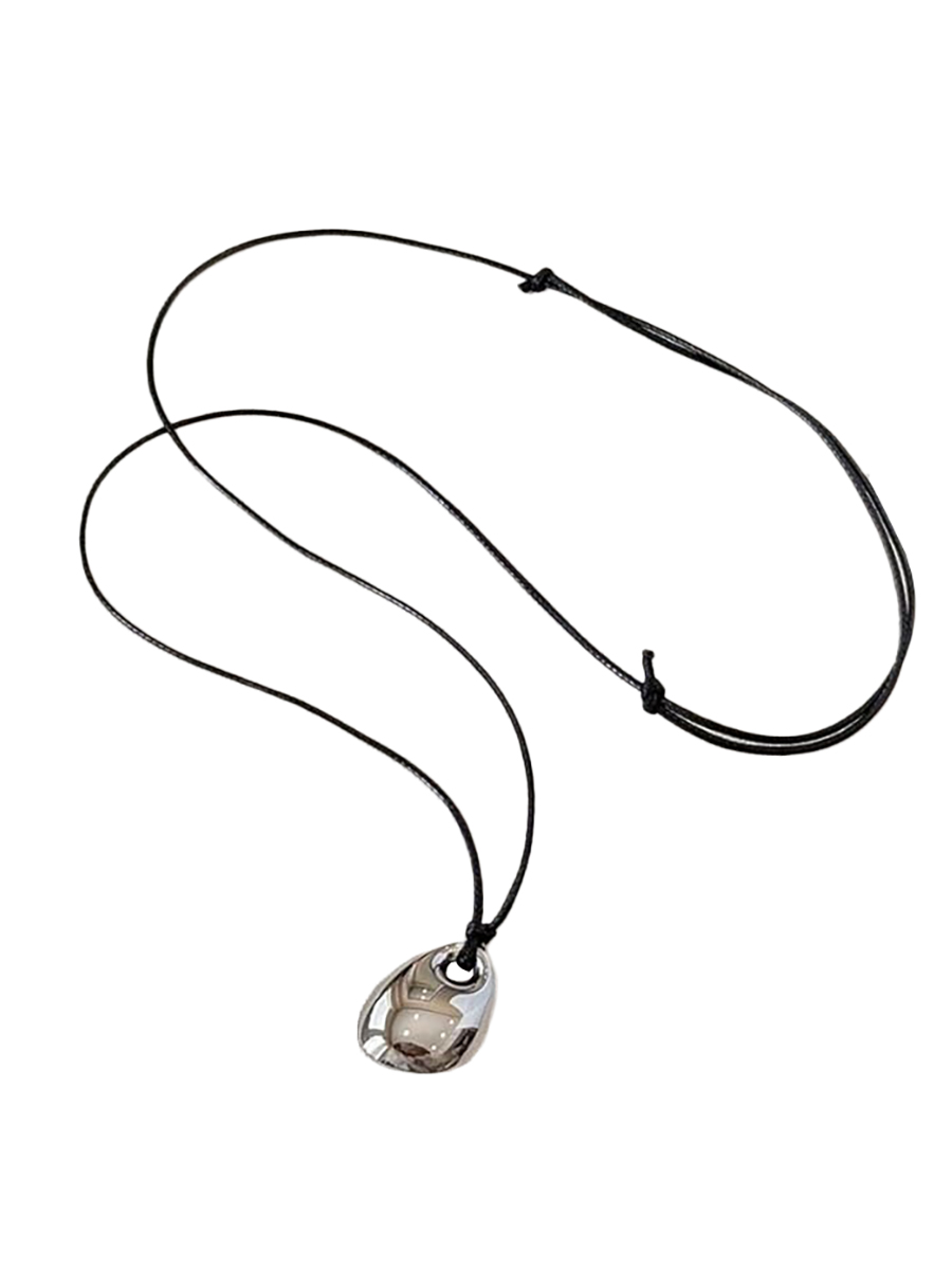 AllJunction, Alljunction Leather Cord Tear Drop Necklace for Women Black Goth Long Simple Rope Chain and Gold Silver Teardrop Bean Pendant Choker Necklace Boho Jewelry Trendy (silver)