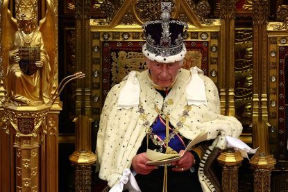 King Charles III reads the King&#039;s Speech at the State Opening of Parliament, 17 July 2024.