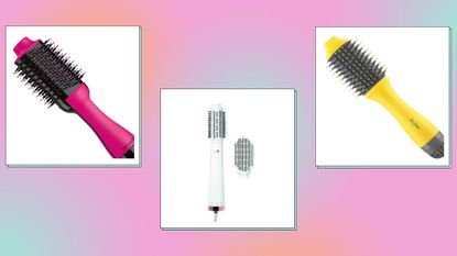 Best Dyson Airwrap Dupes: Hair tools from Revlon, T3 and Drybar in a pink, blue and orange template