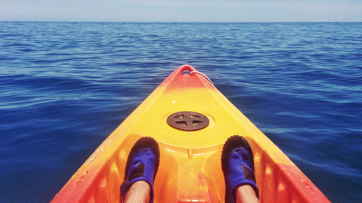 water shoes on a kayak