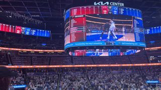 The new LED scoreboard at the Kia Center on the Orlando Magic's opening night.